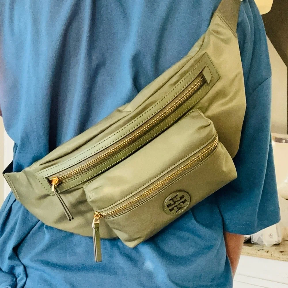 new tory burch belt bag palm leaf nylon.